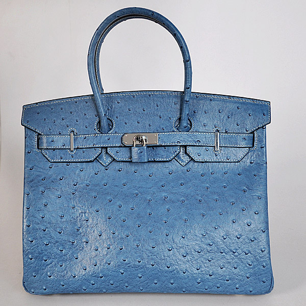 H35MBOSS Hermes Birkin 35CM Medium Blue Ostrich strisce di cuoio (